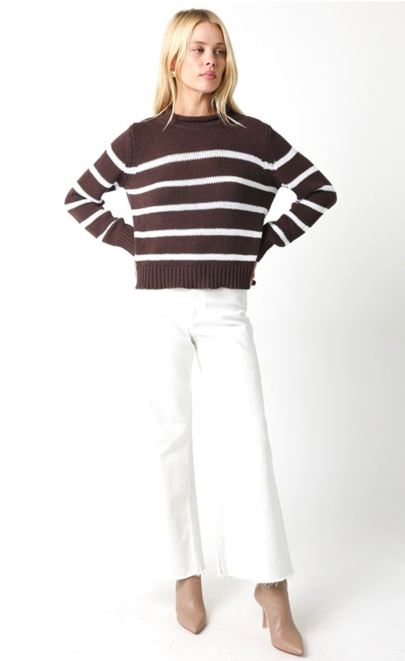 Leah Sweater in Brown and White