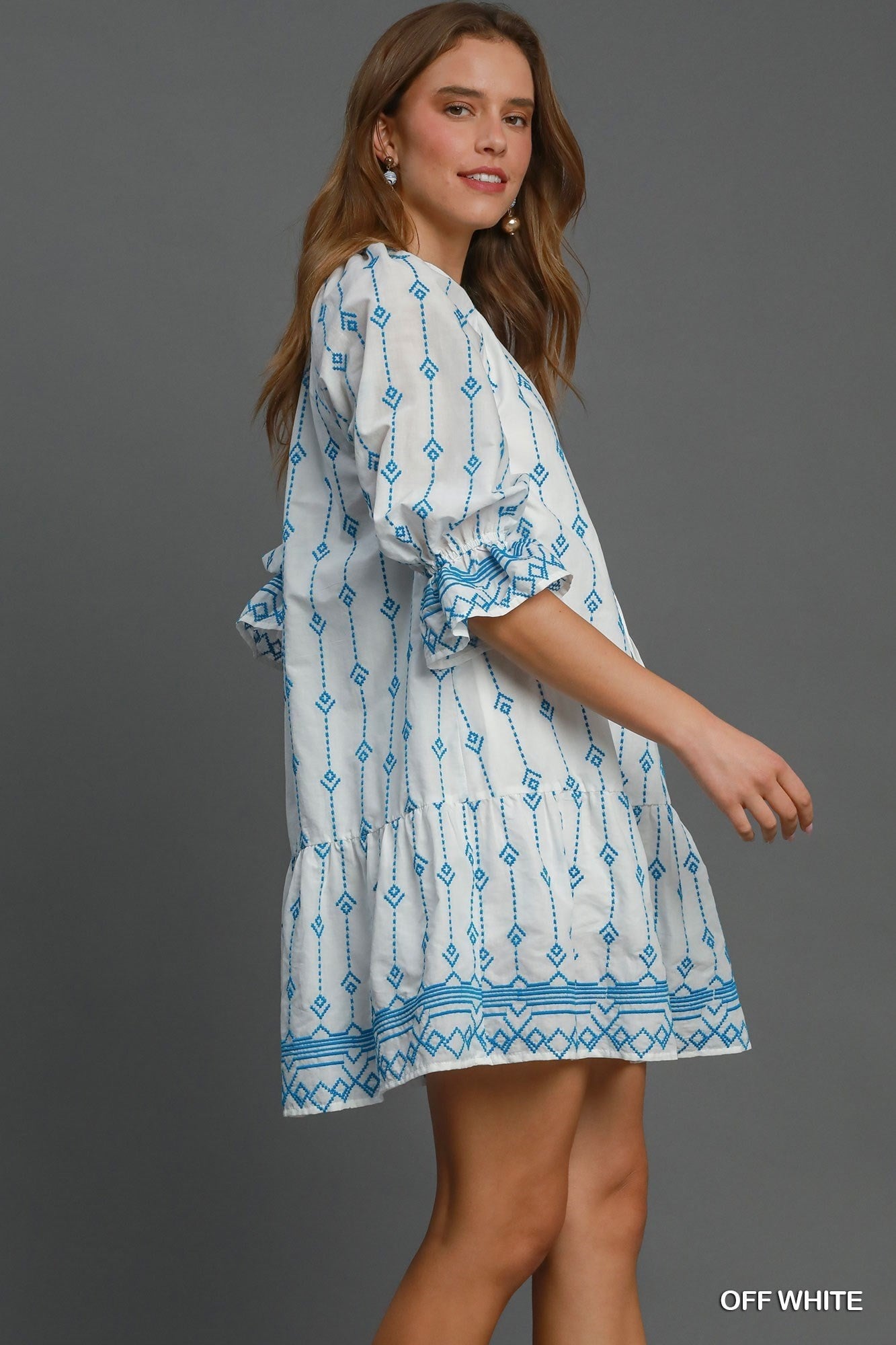 Gretchen Dress in White & Blue