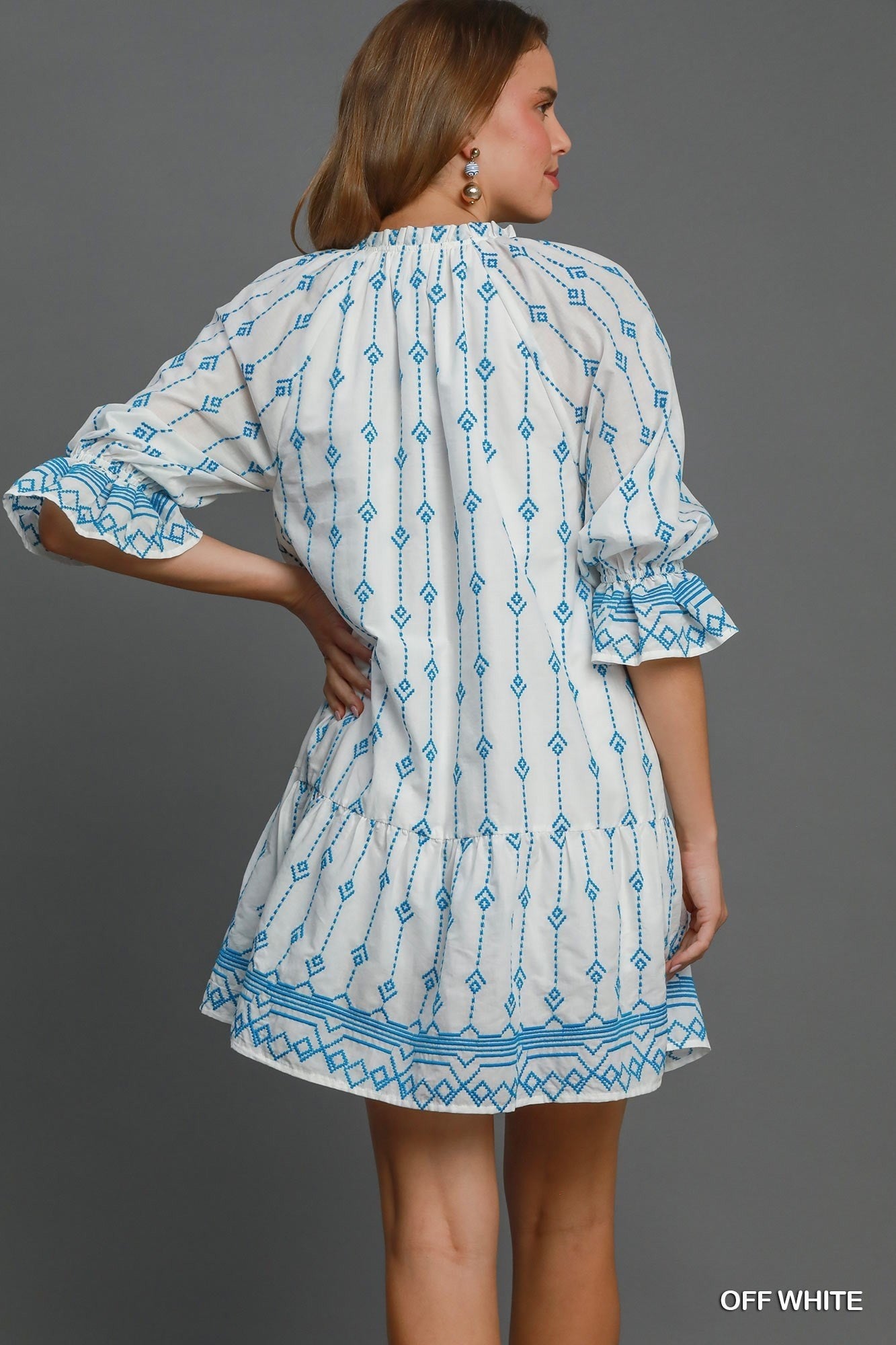 Gretchen Dress in White & Blue