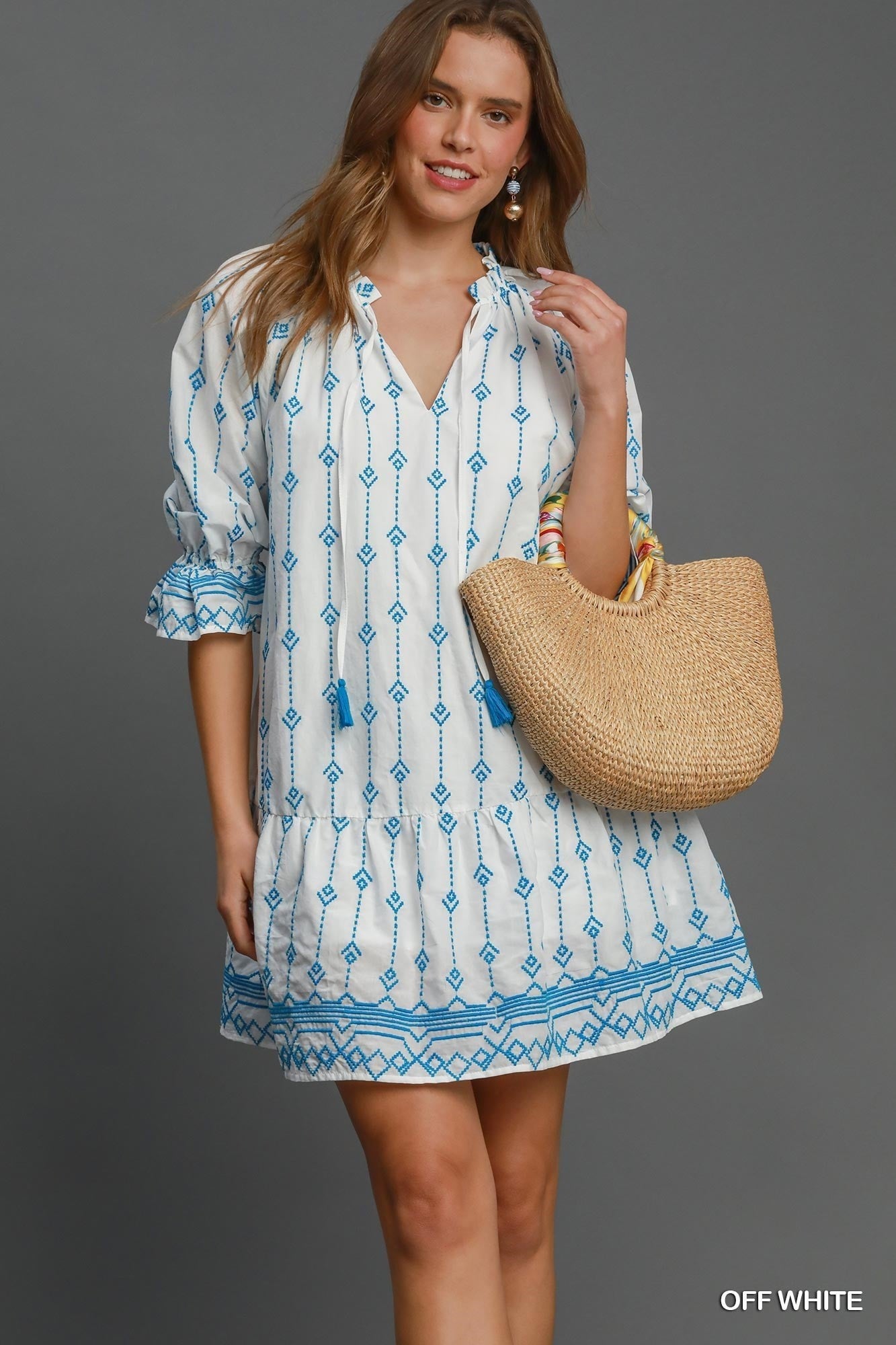 Gretchen Dress in White & Blue