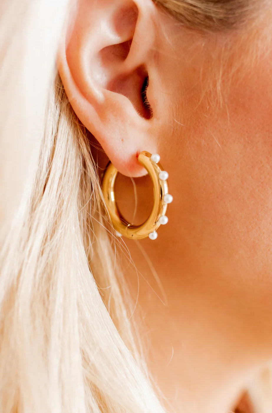 Gold Hoops with Pearls